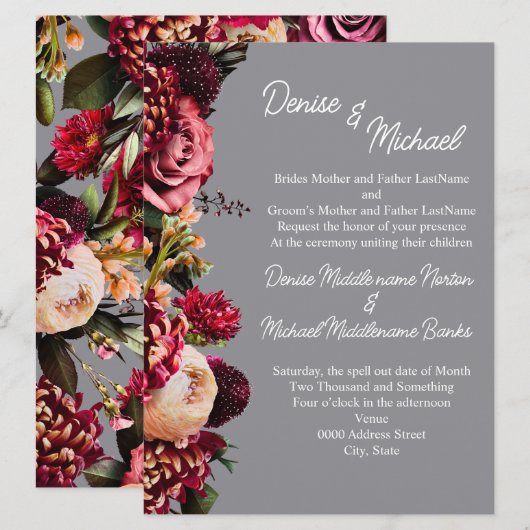 Invitation Chrysanthème Pierre Ciselée Coulourée (Devant / Derrière)