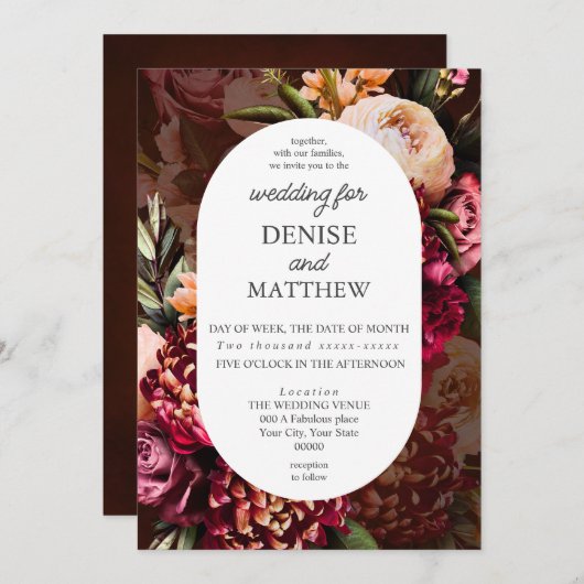 Invitation Chrysanthème romantique sur le Mariage du vin (Devant / Derrière)