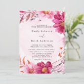 Invitation Chrysanthème rose chaud Mariage floral (Debout devant)