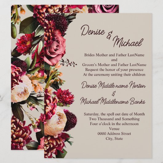 Invitation Chrysanthème sur parfaitement pâle (Devant / Derrière)