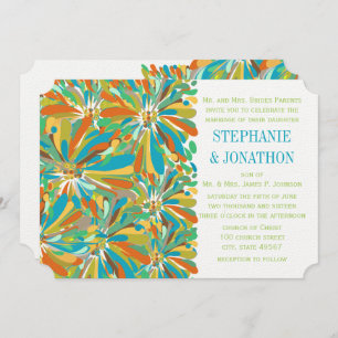 Invitation Chrysanthème Turquoise orange vert moderne