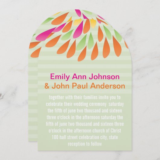 Invitation Chrysanthème vert rose (Devant / Derrière)