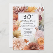 Invitation Chrysanthèmes Pivoines Floral 40e Anniversaire (Devant)