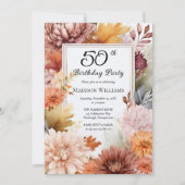 Invitation Chrysanthèmes Pivoines Floral 50e anniversaire (Devant)