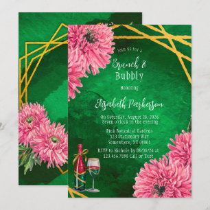Invitation Chrysanthèmes rose Brunch géométrique & Bubbly