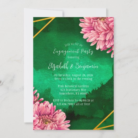 Invitation Chrysanthèmes rose Gold Engagement Party (Devant)