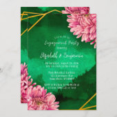 Invitation Chrysanthèmes rose Gold Engagement Party (Devant / Derrière)