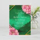 Invitation Chrysanthèmes rose Or Couples géométriques Couples (Debout devant)