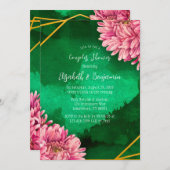 Invitation Chrysanthèmes rose Or Couples géométriques Couples (Devant / Derrière)