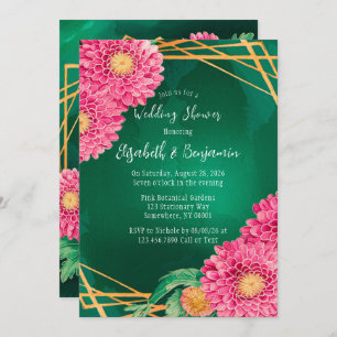 Invitation Chrysanthèmes rose Wedding shower géométrique or