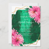 Invitation Chrysanthèmes roses Fête de Bachelorèse géométriqu (Devant)