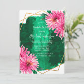 Invitation Chrysanthèmes roses Fête de Bachelorèse géométriqu (Debout devant)