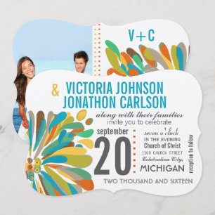 Invitation Chrysanthemum Coral Jaune Vert Floral Photo