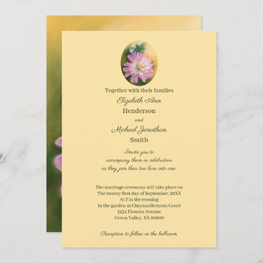 Invitation Chrysanthemum Mariage de fleurs rose et crème (Devant / Derrière)