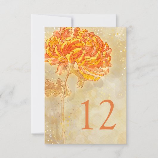 Invitation Chrysanthemum Orange Floral Mariage Numéro de tabl (Devant)