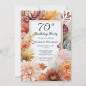 Invitation Chrysanthemums Peonies Floral 70th Birthday Party (Devant)