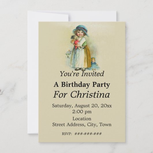 Invitation Chubby Cheeks Vintage Birthday Girl Dolls Tan (Devant)