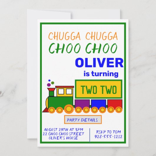 Invitation Chugga Choo Choo Boy's 2e Anniversaire (Devant)