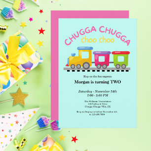 Invitation Chugga Choo Train Caricature à thème 2e anniversai