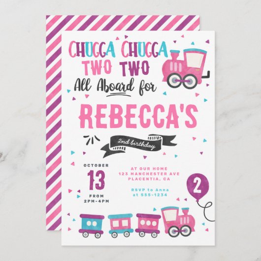 Invitation Chugga Chugga Choo choo Fille Train fête d'anniver (Devant / Derrière)