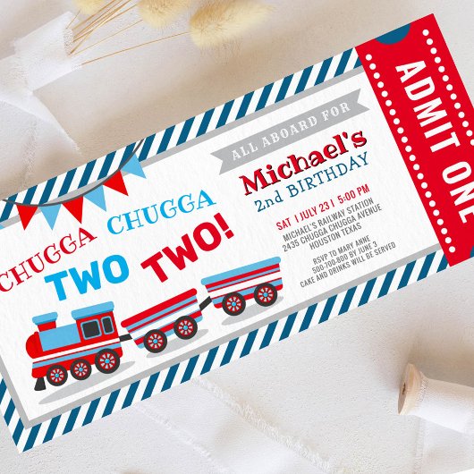 Invitation Chugga chugga deux deux billets de train anniversa
