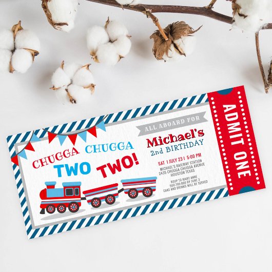 Invitation Chugga chugga deux deux billets de train anniversa