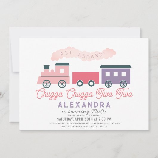 Invitation Chugga Chugga Deux Train Rose Girl 2e Anniversaire (Devant)