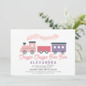 Invitation Chugga Chugga Deux Train Rose Girl 2e Anniversaire (Debout devant)