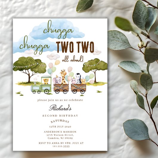 Invitation Chugga Chugga Two Two Animaux Train 2e Anniversair