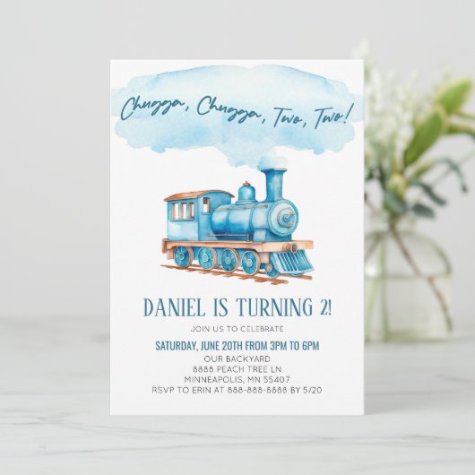 Invitation Chugga Deux Choo Choo Train 2e fête d'anniversaire (Debout devant)