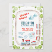 Invitation Chugga Train Choo Boy Red Blue Anniversaire Rails (Devant)