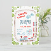 Invitation Chugga Train Choo Boy Red Blue Anniversaire Rails (Debout devant)