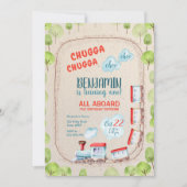 Invitation Chugga Train Choo Boy Red Blue Anniversaire Rails (Devant)