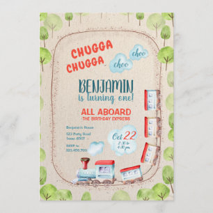 Invitation Chugga Train Choo Boy Red Blue Birday Rails