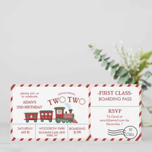 Invitation Chugga Two Two Winter Train Ticket Second Birthday (Debout devant)