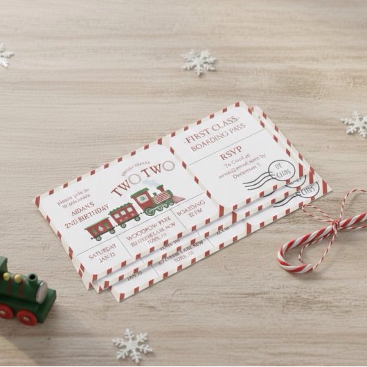 Invitation Chugga Two Two Winter Train Ticket Second Birthday