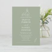 Invitation Church Religious Sage Green Line Art Wedding (Debout devant)