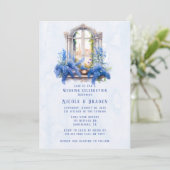 Invitation Church View Blue Floral Mariage Celebration (Debout devant)