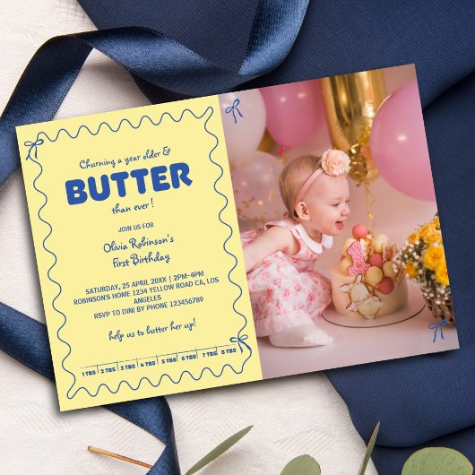 Invitation Churning a Year Older Butter Birthday Photo