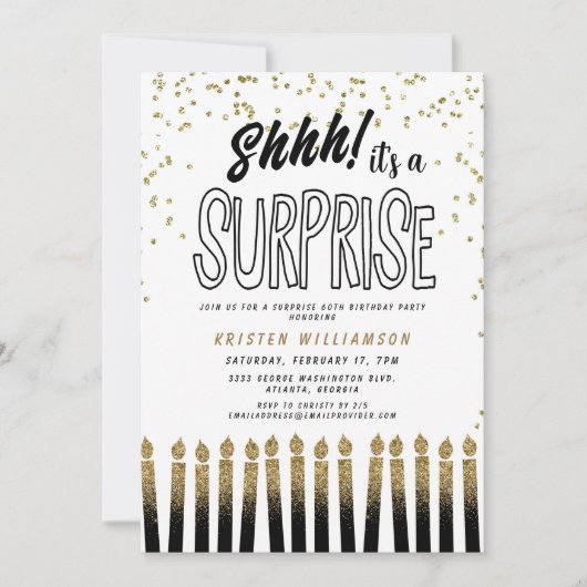 Invitation Chut ! C'est une bougie surprise 60e anniversaire (Devant)