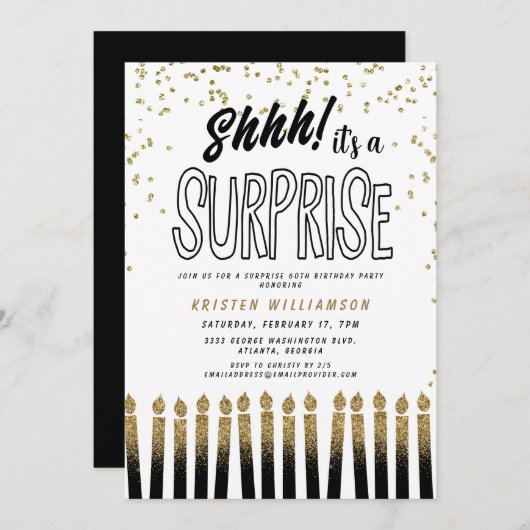 Invitation Chut ! C'est une bougie surprise 60e anniversaire (Devant / Derrière)
