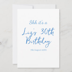 Invitation chut c'est une date de 30e anniversaire nom bleu s