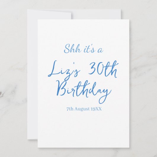 Invitation chut c'est une date de 30e anniversaire nom bleu s (Devant)