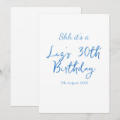 Invitation chut c'est une date de 30e anniversaire nom bleu s (Devant / Derrière)
