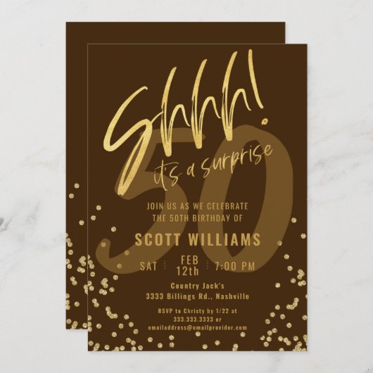 Invitation Chut ! C'est une fête d'anniversaire surprise (Devant / Derrière)