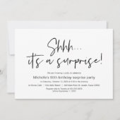 Invitation Chut, c'est une fête d'anniversaire surprise (Devant)