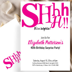 Invitation Chut, c'est une fête d'anniversaire surprise 40 Ad