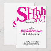Invitation Chut C'est une fête d'anniversaire surprise 40 Adu (Devant / Derrière)