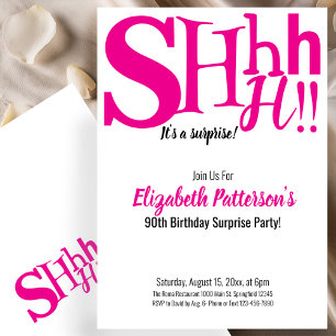 Invitation Chut, c'est une fête d'anniversaire surprise 90 Ad