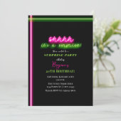 Invitation Chut C'est Une Fête Surprise Néon Rose Vert (Debout devant)